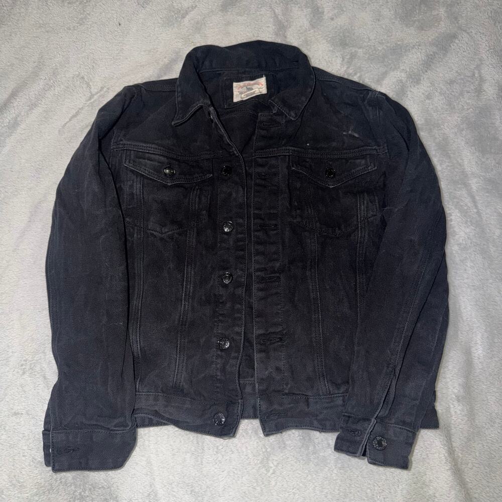 Funky Og Black denim jacket with a grunge vibe, Size: M
